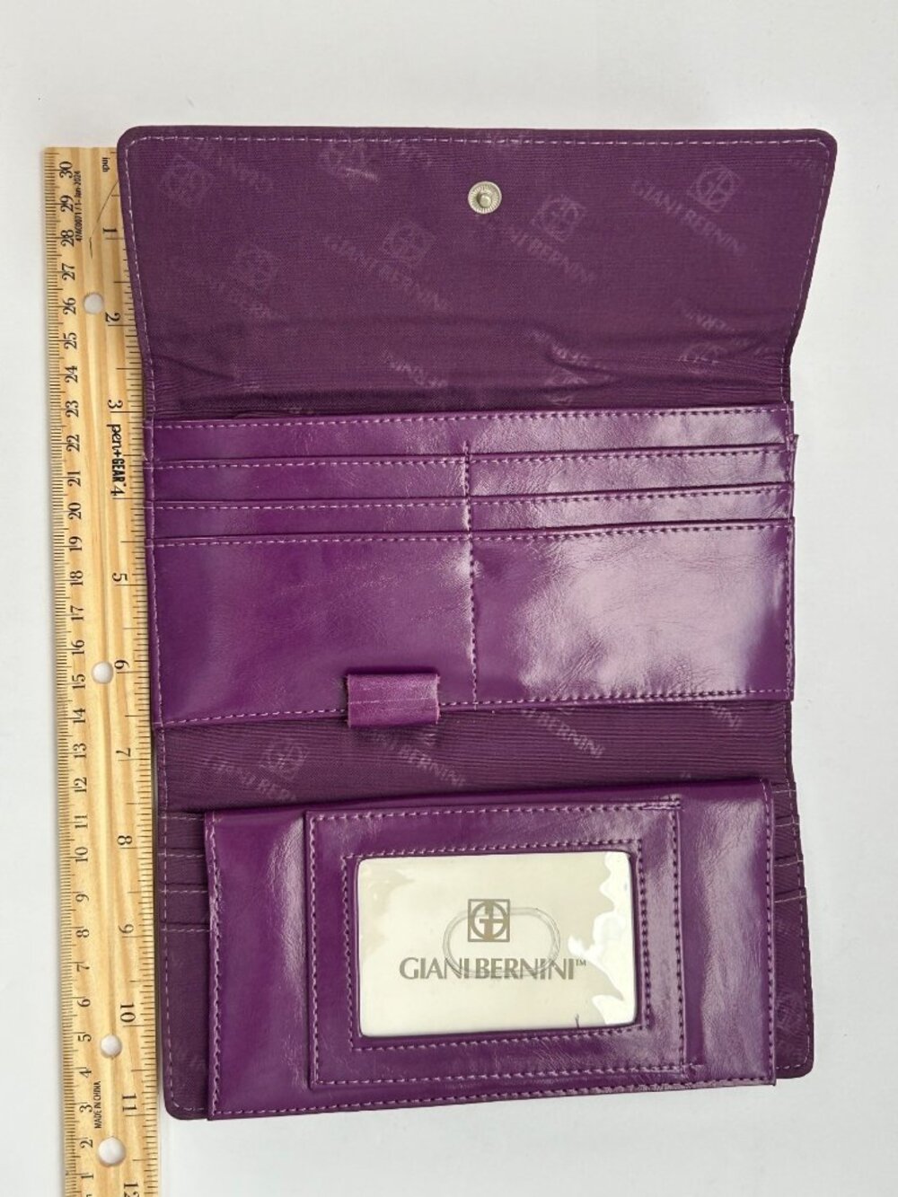 Giani Bernini Purple Leather Wallet Clutch Snap Closure Card Slots Zippered Coin - Picture 6 of 10